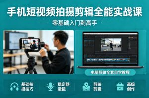 手机短视频拍摄剪辑全能实战课：零基础入门到高手，稳定器运镜+电脑剪映全套自学教程-精品虚拟资源库