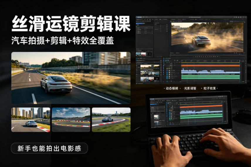 大叔丝滑运镜剪辑课，汽车拍摄+剪辑+特效全覆盖，新手也能拍出电影感-精品虚拟资源库