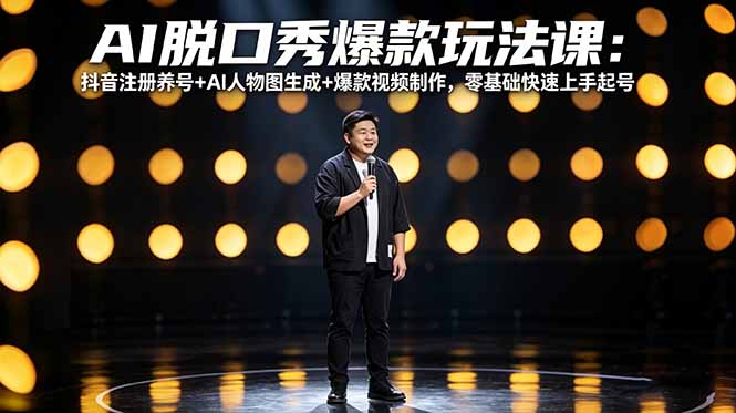 AI脱口秀爆款玩法课：抖音注册养号+AI人物图生成+爆款视频制作，零基础快速上手起号-精品虚拟资源库