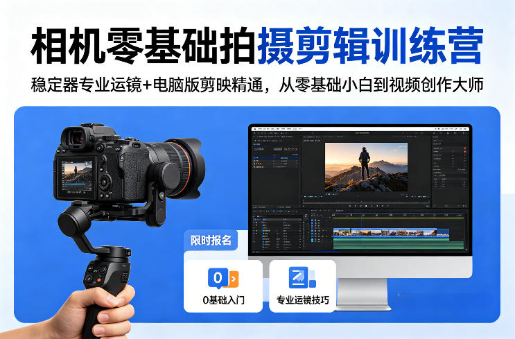 相机零基础拍摄剪辑训练营：稳定器专业运镜+电脑版剪映精通，从零基础小白到视频创作大师-精品虚拟资源库