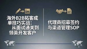 海外B2B拓客成单技巧实战:从面试通关到领英开发客户,代理商招募签约与渠道管理SOP-精品虚拟资源库