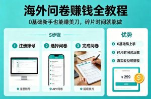 海外问卷賺钱全教程,0基础新手也能賺美刀,碎片时间就能做-精品虚拟资源库