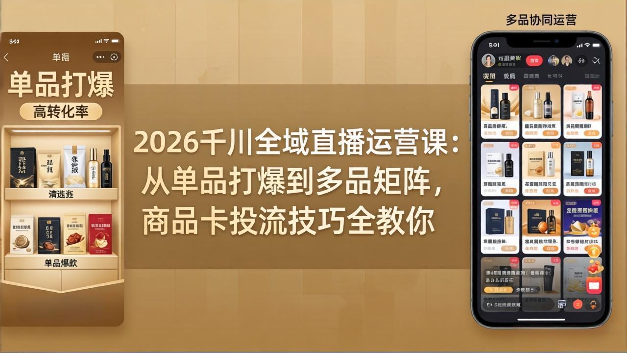 2026千川全域直播运营课：从单品打爆到多品矩阵，商品卡投流技巧全教你-精品虚拟资源库