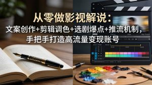 从零做影视解说：文案创作+剪辑调色+选剧爆点+推流机制，手把手打造高流量变现账号-精品虚拟资源库