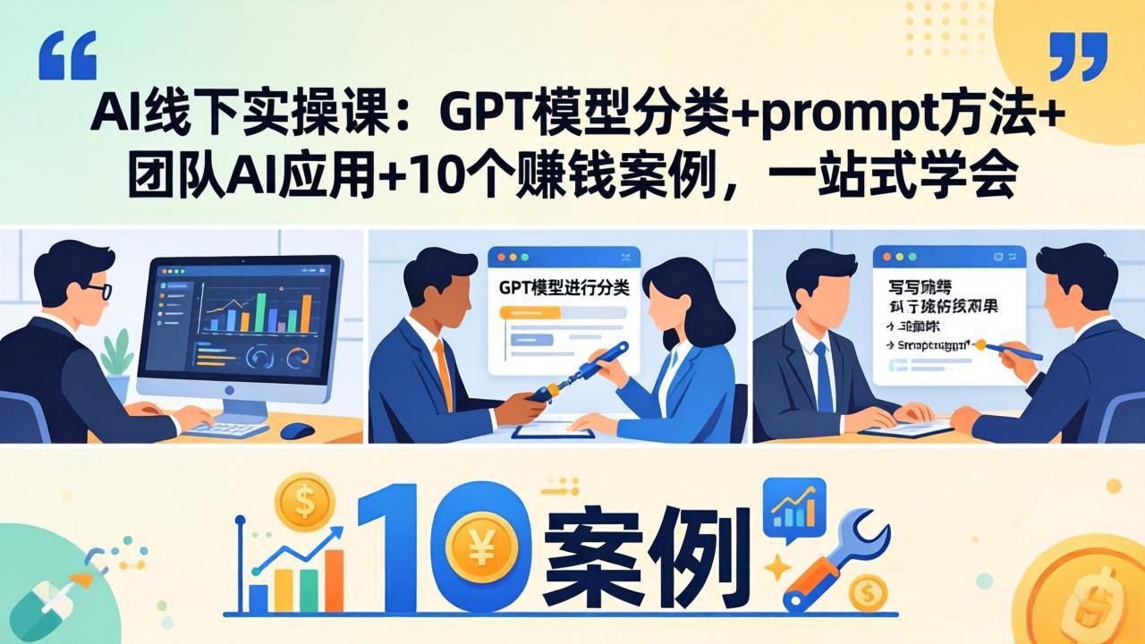 AI线下实操课：GPT模型分类+prompt方法+团队AI应用+10个赚钱案例，一站式学会-精品虚拟资源库