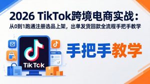 2026TikTok跨境电商实战-更新：从0到1跑通注册选品上架，出单发货回款全流程手把手教学-精品虚拟资源库