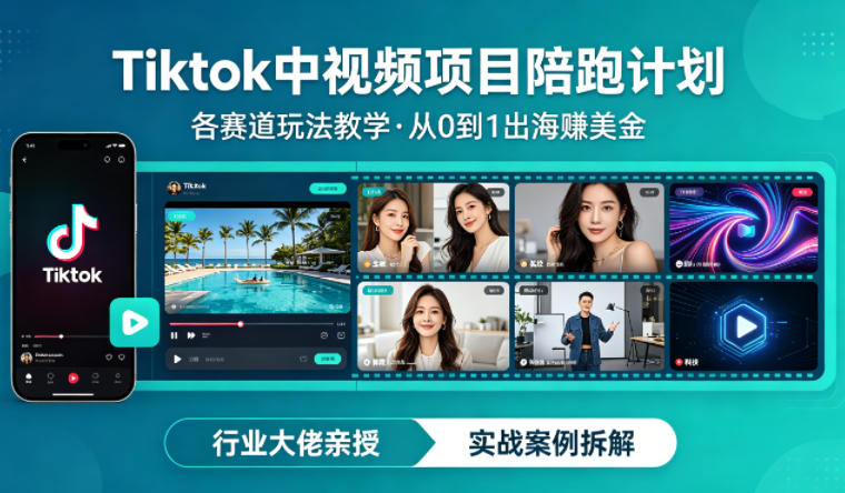 某大佬的Tiktok中视频项目陪跑，涵盖TK各个赛道玩法教学，从0到1出海賺美金-精品虚拟资源库