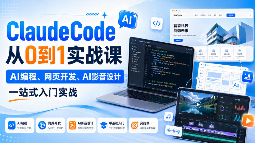 ClaudeCode从0到1实战课，AI编程、网页开发、AI影音设计一站式入门实战-精品虚拟资源库