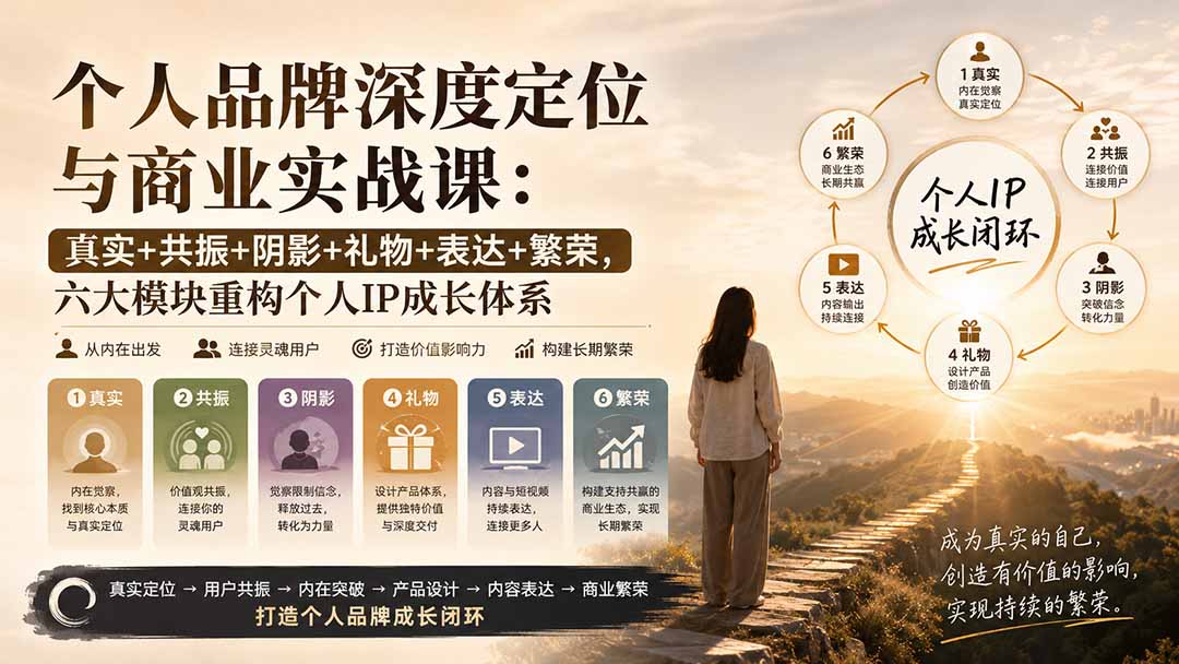 个人品牌深度定位与商业实战课：真实+共振+阴影+礼物+表达+繁荣，六大模块重构个人IP成长体系-精品虚拟资源库