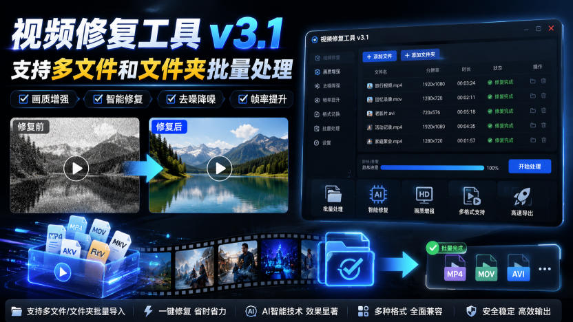 视频修复工具v3.1，支持多文件和文件夹批量处理-精品虚拟资源库