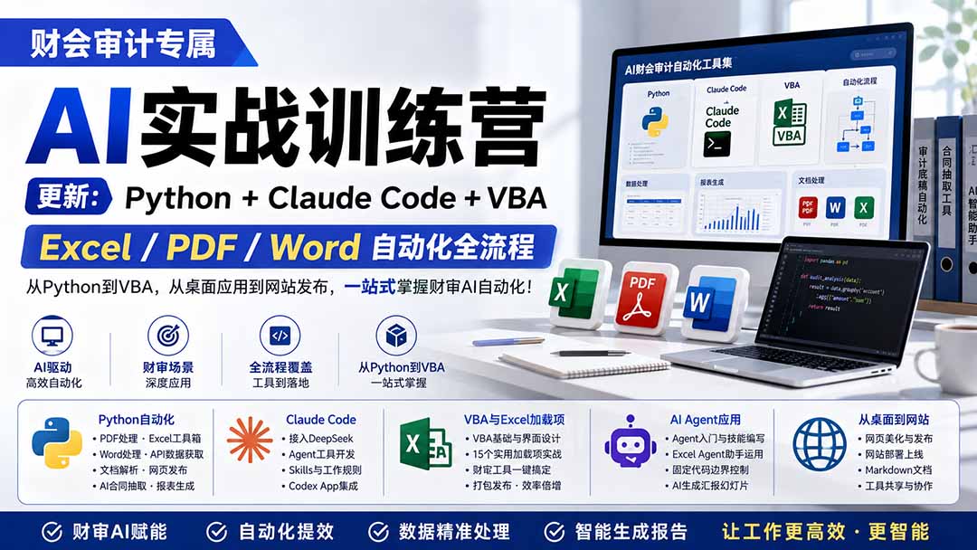 财会审计专属 AI实战训练营：Python+Claude Code+VBA，Excel/PDF/Word自动化全流程 (更新-精品虚拟资源库