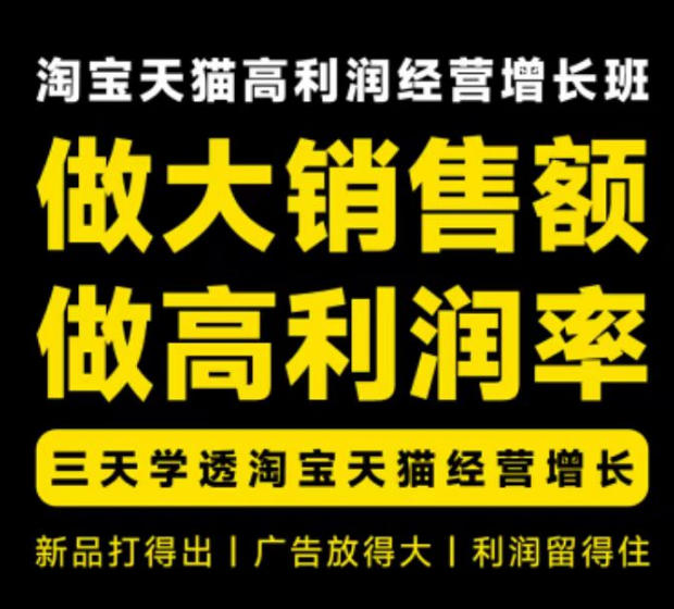 天猫淘宝高利润经营增长班杭州线下课31期8月22-24日，做大销售额做高利润率，三天学透淘宝天猫经营增长-精品虚拟资源库