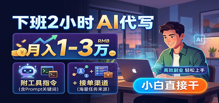 下班2小时AI代写，月入1-3万，附工具指令+接单渠道，小白直接干-精品虚拟资源库