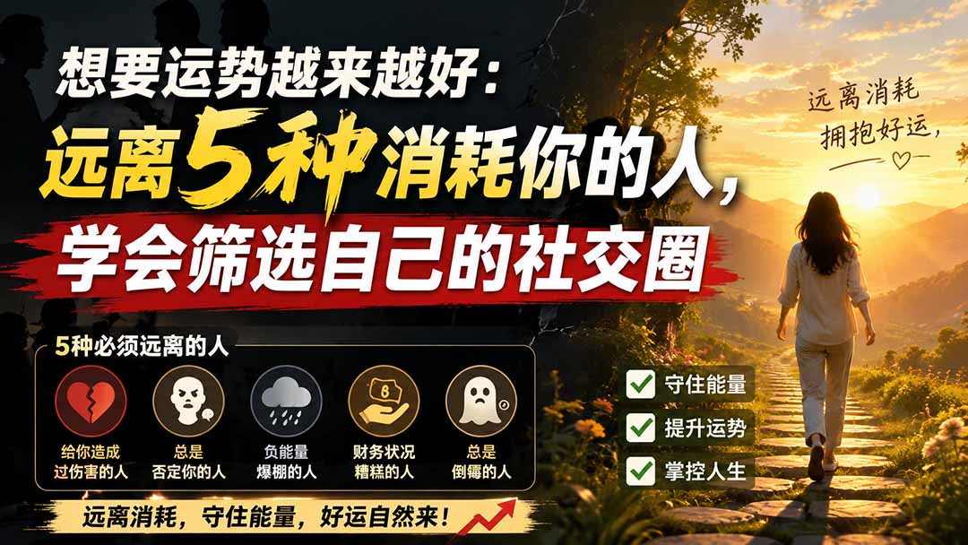 付费文章：想要运势越来越好：远离5种消耗你的人，学会筛选自己的社交圈-精品虚拟资源库