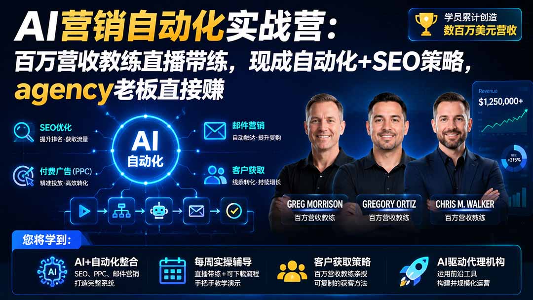 AI营销自动化实战营：百万营收教练直播带练，现成自动化+SEO策略，agency老板直接赚【原创双语字幕】-精品虚拟资源库