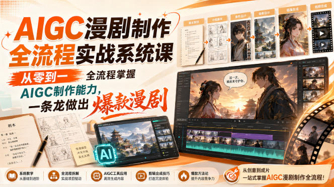 AIGC漫剧制作全流程实战系统课，从零到一全流程掌握AIGC制作能力，一条龙做出爆款漫剧-精品虚拟资源库