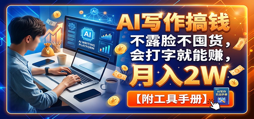 AI写作搞钱：不露脸不囤货，会打字就能赚，月入2W【附工具手册】-精品虚拟资源库