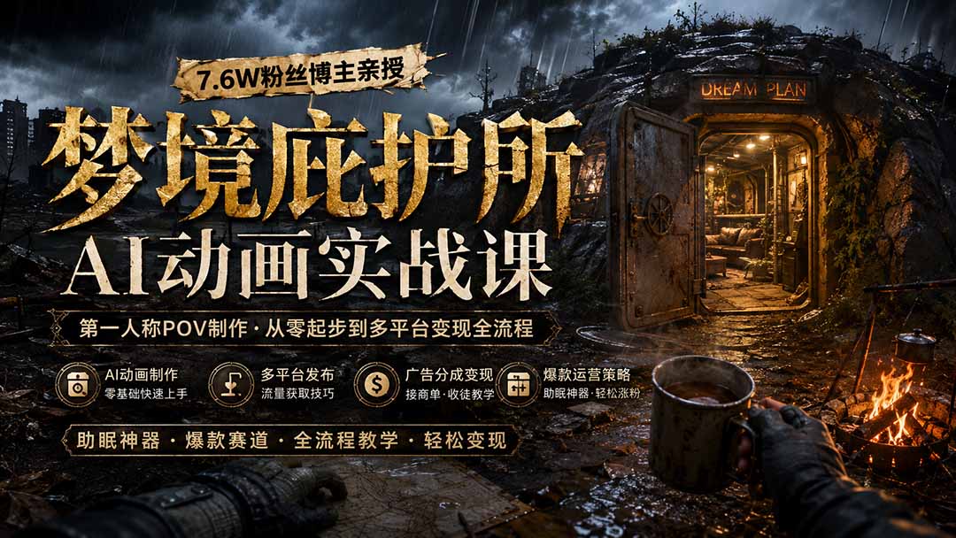 梦境庇护所AI动画实战课：7.6W粉丝博主亲授第一人称POV制作，从零起步到多平台发布变现全流程-精品虚拟资源库