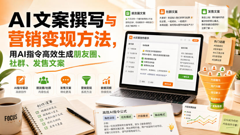 AI文案撰写与营销变现方法,用AI指令高效生成朋友圈、社群、发售文案-精品虚拟资源库