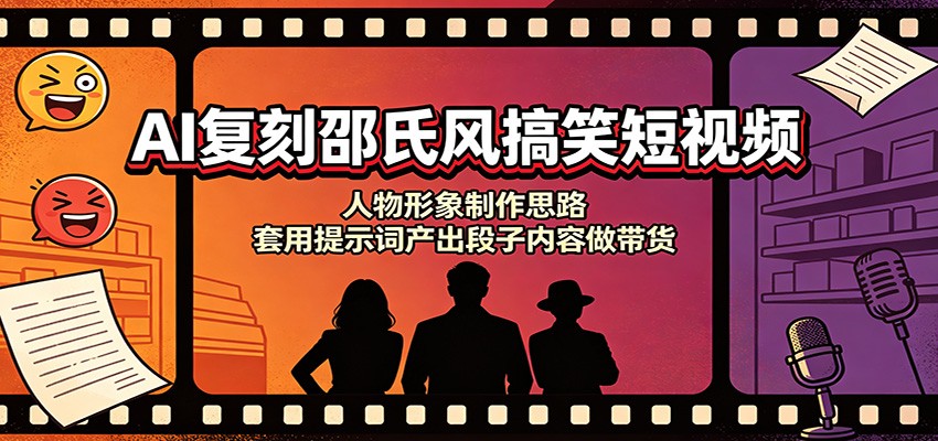 AI复刻邵氏风搞笑短视频：人物形象制作思路，套用提示词产出段子内容做带货-精品虚拟资源库