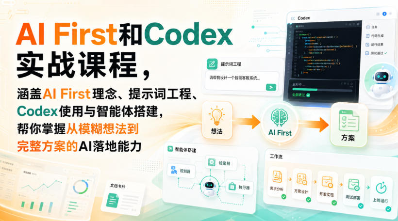 AI First和Codex实战课，涵盖AI First理念、提示词工程、Codex使用与智能体搭建，掌握从模糊想法到完整方案的AI落地能力-精品虚拟资源库