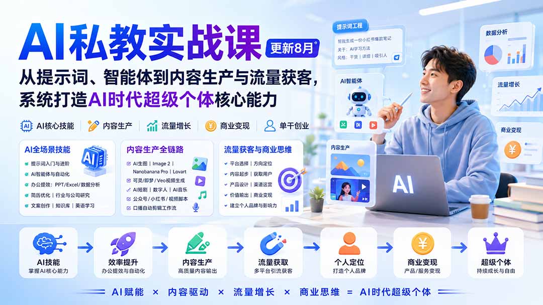 AI私教实战课-更新8月：从提示词、智能体到内容生产与流量获客，系统打造AI时代超级个体核心能力-精品虚拟资源库