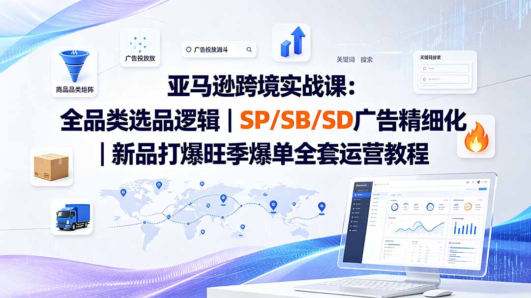 亚马逊跨境实战课-更新8月：全品类选品逻辑｜SP/SB/SD广告精细化｜新品打爆旺季爆单全套运营教程-精品虚拟资源库