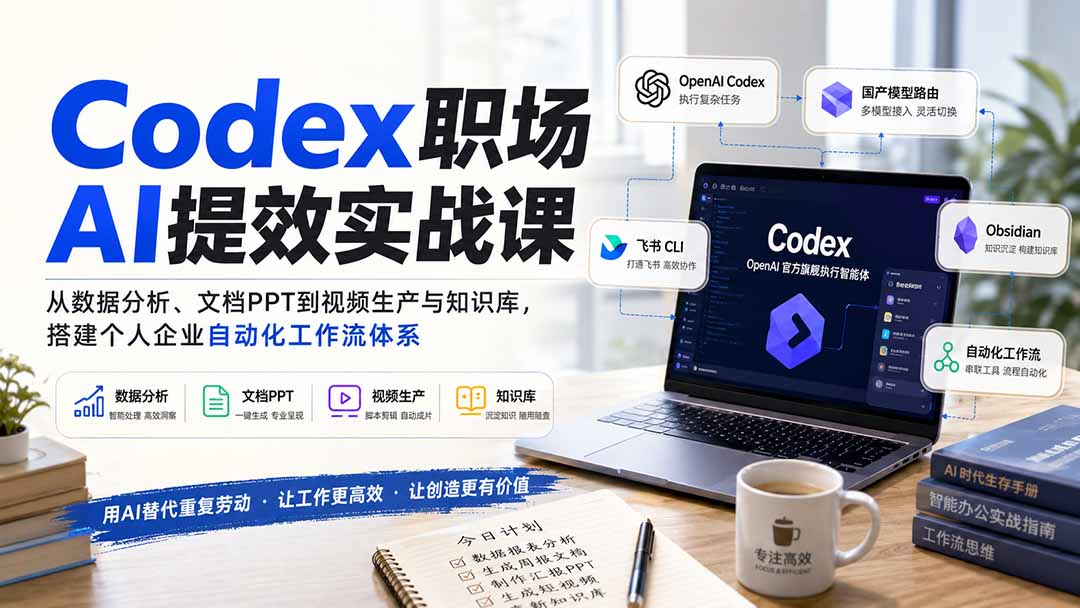 Codex职场AI提效实战课：从数据分析、文档PPT到视频生产与知识库，搭建个人企业自动化工作流体系-精品虚拟资源库