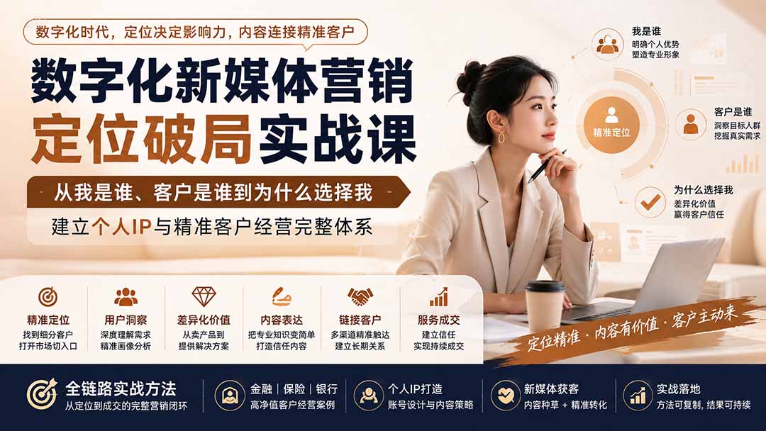 数字化新媒体营销定位破局实战课：从我是谁、客户是谁到为什么选择我，建立个人IP与精准客户经营完整体系-精品虚拟资源库
