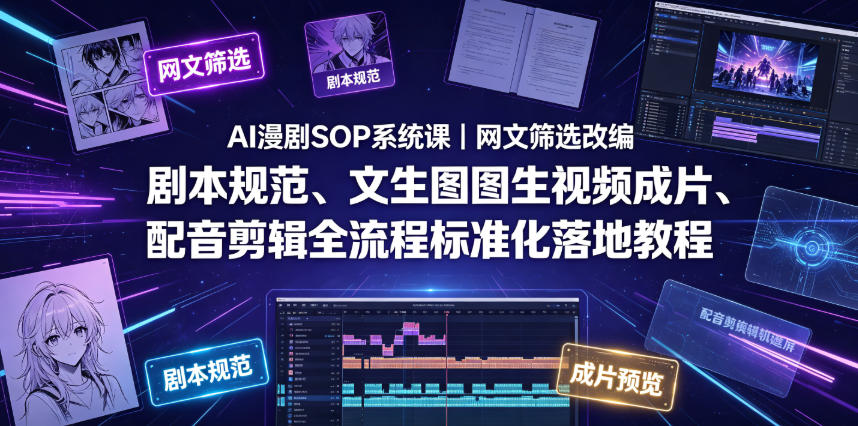 AI漫剧SOP系统课｜网文筛选改编、剧本规范、文生图图生视频成片、配音剪辑全流程标准化落地教程(更新0826)-精品虚拟资源库
