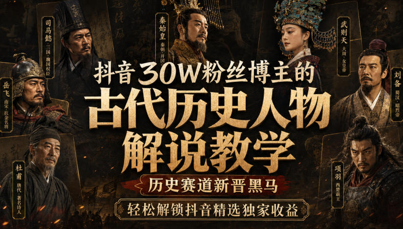 抖音30W粉丝博主的古代历史人物解说教学，历史赛道新晋黑马，轻松解锁抖音精选独家收益-精品虚拟资源库