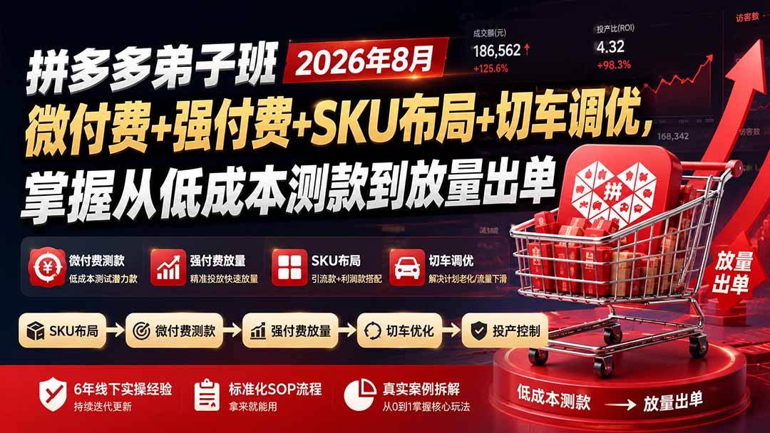 拼多多弟子班2026年8月：微付费+强付费+SKU布局+切车调优，掌握从低成本测款到放量出单-精品虚拟资源库