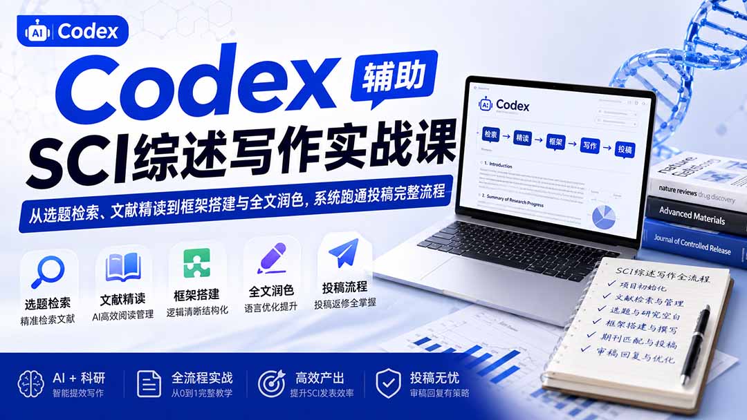 Codex辅助SCI综述写作实战课——从选题检索、文献精读到框架搭建与全文润色，系统跑通投稿完整流程-精品虚拟资源库