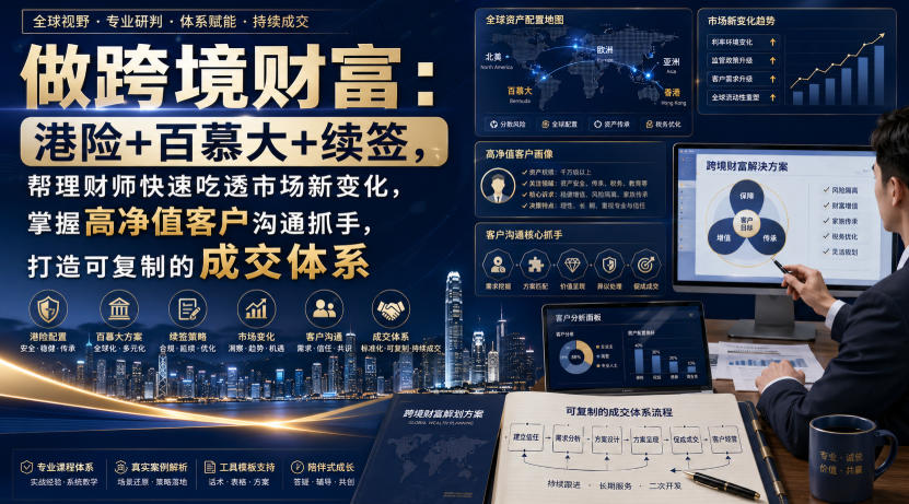 做跨境财富：港险+百慕大+续签，帮理财师快速吃透市场新变化，掌握高净值客户沟通抓手，打造可复制的成交体系-精品虚拟资源库