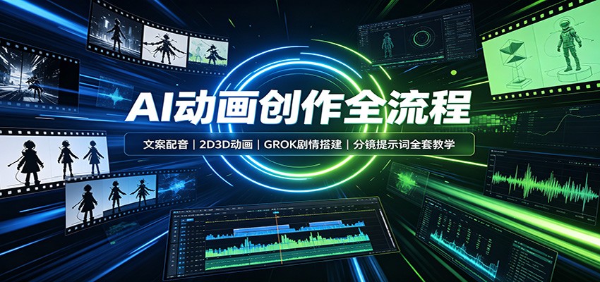 AI动画创作全流程：文案配音，2D3D动画，GROK剧情搭建，分镜提示词全套教学-精品虚拟资源库
