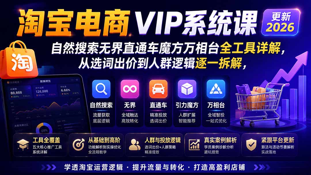 图片[1]-淘宝电商VIP系统课-更新8月；自然搜索无界直通车魔方万相台全工具详解，从选词出价到人群逻辑逐一拆解-精品虚拟资源库