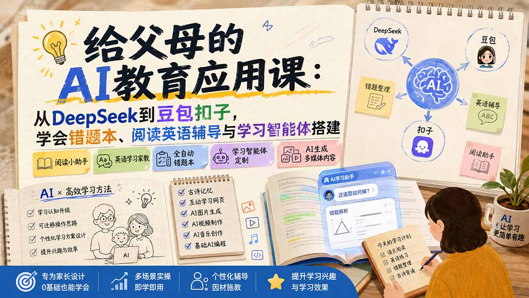 给父母的AI教育应用课：从DeepSeek到豆包扣子，学会错题本、阅读英语辅导与学习智能体搭建-精品虚拟资源库