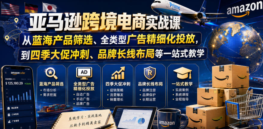 亚马逊跨境电商实战课，从蓝海产品筛选、全类型广告精细化投放，到四季大促冲刺、品牌长线布局等一站式教学(更新0831)-精品虚拟资源库