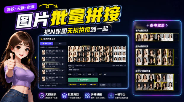 图片批量拼接，把N张图无损拼接到一起，支持横向、竖向、自定义等功能-精品虚拟资源库
