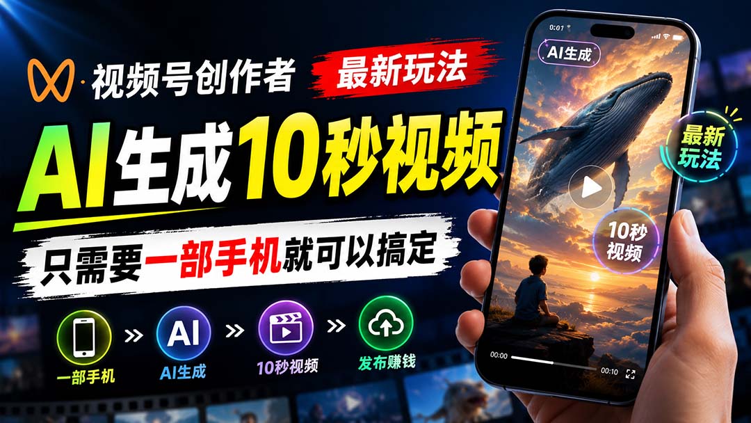 视频号创作者最新玩法，AI生成10秒视频，只需要一部手机就可以搞定-精品虚拟资源库