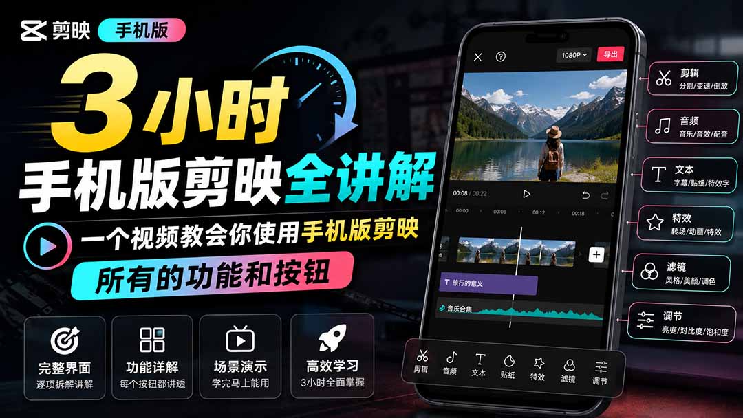 3小时手机版剪映全讲解，一个视频教会你使用手机版剪映，所有的功能和按钮-精品虚拟资源库