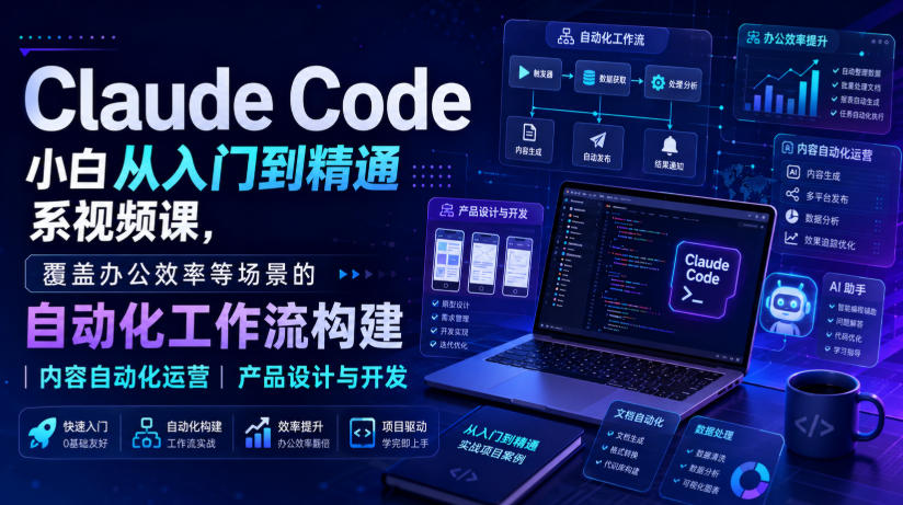Claude Code小白从入门到精通系视频课，覆盖办公效率等场景的自动化工作流构建|内容自动化运营|产品设计与开发-精品虚拟资源库