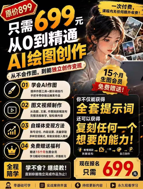 抖音10W粉丝博主的AI绘图教学，从0到精通AI绘图创作，从不会作图到能独立创作变现-精品虚拟资源库