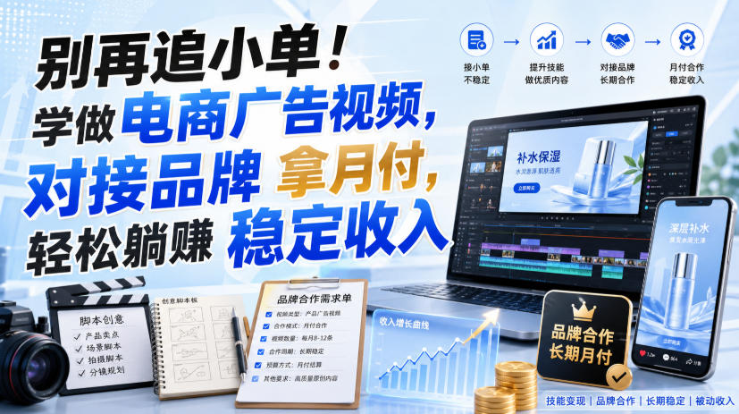 别再追小单！学做电商广告视频，对接品牌拿月付，轻松躺賺稳定收入【原创双语字幕】-精品虚拟资源库