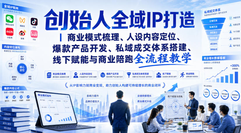 创始人全域IP打造｜商业模式梳理、人设内容定位、爆款产品开发、私域成交体系搭建、线下赋能与商业陪跑全流程教学-精品虚拟资源库