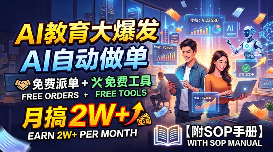 AI教育大爆发，AI自动做单，免费派单+免费工具，月搞2W+【附SOP手册】-精品虚拟资源库
