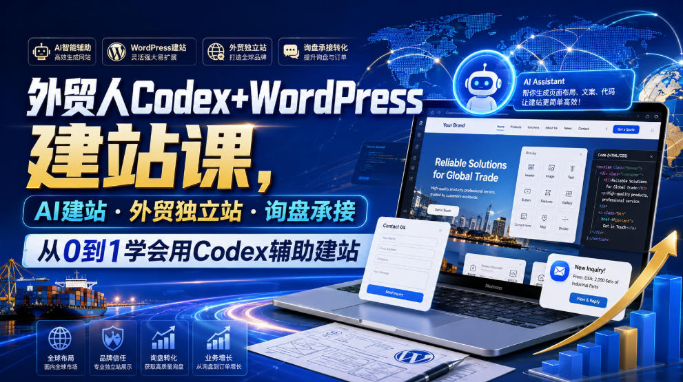 外贸人Codex+WordPress建站课，AI建站·外贸独立站·询盘承接，从0到1学会用Codex辅助建站(更新0821)-精品虚拟资源库