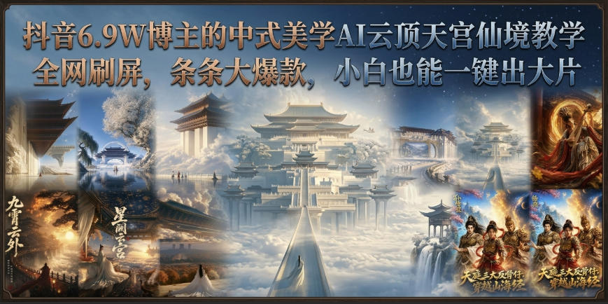 抖音6.9W博主的中式美学AI云顶天宫仙境教学，全网刷屏，条条大爆款，小白也能一键出大片-精品虚拟资源库