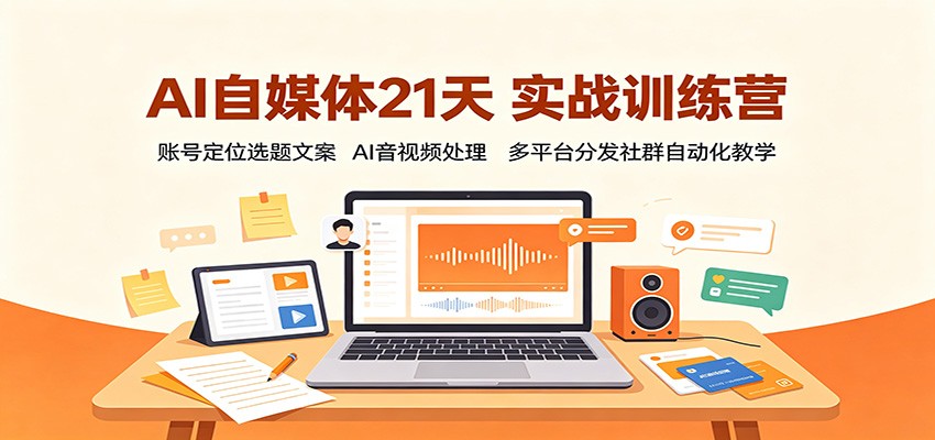 AI自媒体21天实战训练营：账号定位选题文案，AI音视频处理，多平台分发社群自动化教学-精品虚拟资源库