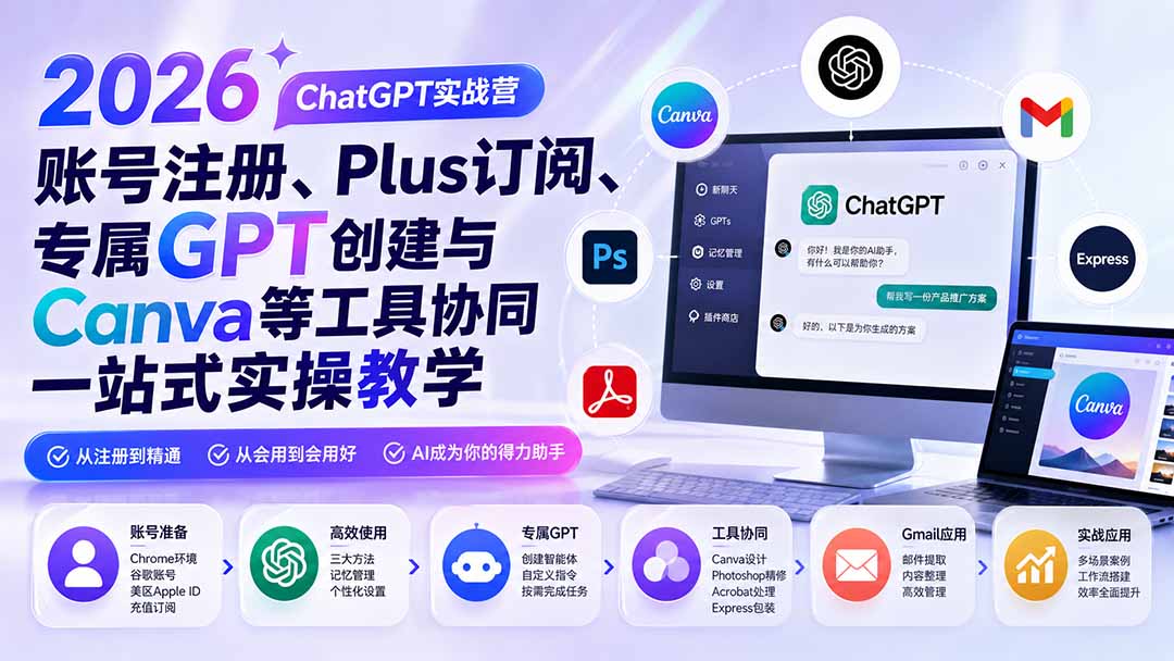 2026 ChatGPT实战营；账号注册、Plus订阅、专属GPT创建与Canva等工具协同一站式实操教学-精品虚拟资源库